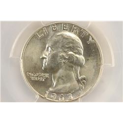 1963-D WASHINGTON SILVER QUARTER PCGS MS65