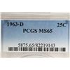 Image 3 : 1963-D WASHINGTON SILVER QUARTER PCGS MS65