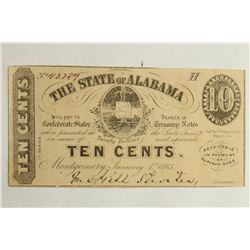 1863 STATE OF ALABAMA 10 CENT OBSOLETE BANK NOTE