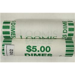 2-$5 ROLLS OF 2011-P & D ROOSEVELT DIMES BU