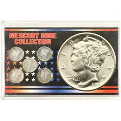 MERCURY DIME COLLECTION. 5 DIMES IN PLASTIC CASE