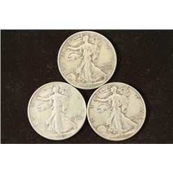 1942-D,43 & 1944 WALKING LIBERTY HALF DOLLARS