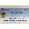 Image 3 : 1958-D WASHINGTON SILVER QUARTER PCGS MS64 TONED