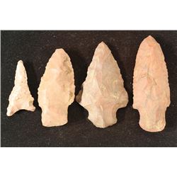 4 ASSORTED 1 1/2" X 3 1/2" INDIAN STONE ARROWHEADS