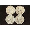 Image 1 : 1941,1942,1943 & 1947 WASHINGTON SILVER QUARTERS