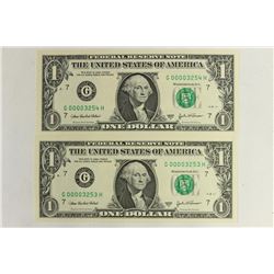 2-2003-A $1 FRN'S LOW CONSECUTIVE SERIAL 'S UNC