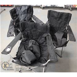3 BLACK FOLDING LAWN CHAIRS IN CARRY CASES