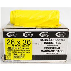 CASE OF 250 YELLOW 26X36 GARBAGE BAGS