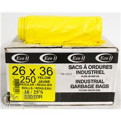CASE OF 250 YELLOW 26X36 GARBAGE BAGS