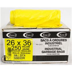 CASE OF 250 YELLOW 26X36 GARBAGE BAGS