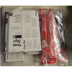 BAG OF ASSORTED PENS AND PERMANENT MARKERS.