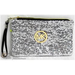 REPLICA MICHAEL KORS SILVER SEQUINED MAKE UP BAG.
