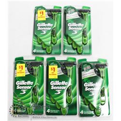 FIVE 4 PACK GILLETTE SENSOR3 DISPOSABLE RAZORS