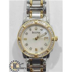 BULOVA TWO TONE CRYSTAL MOTHER OF PEARL FACE WATCH