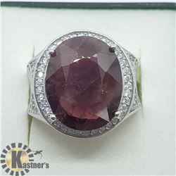 SILVER RUBY CUBIC ZIRCONIA MEN'S RING