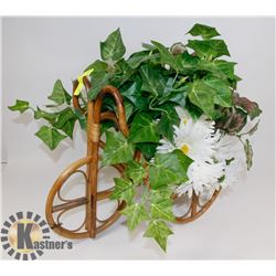 WICKER PLANT STAND W/ SILK FLOWERS & IVY -