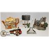 Image 1 : FLAT OF 2 TEAPOTS & 3 ORNAMENTAL CLOCKS