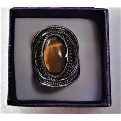5)  SILVER TONE & NATURAL OVAL TIGERS EYE