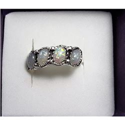 6)  SILVER TONE & WHITE FIRE OPAL RING