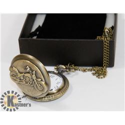 NEW BRONZE POCKET WATCH MOTORCYCLE FACE BRONZE CHA