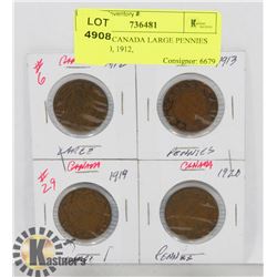 LOT OF 4 CANADA LARGE PENNIES 1919, 1920, 1912,