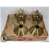 COLLECTION OF BRASS TONE OIL LAMPS AND PARTS