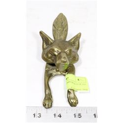 ANTIQUE SOLID BRASS WOLF HEAD DOOR KNOCKER