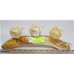 SOLID CARVED ALABASTER ROSE PETAL CANDLE HOLDER.