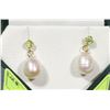Image 1 : 14KT YELLOW GOLD PERIDOT & PEARL EARRINGS.