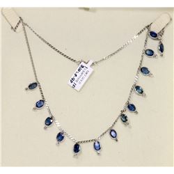 14K WHITE GOLD SAPPHIRE AND DIAMOND NECKLACE,