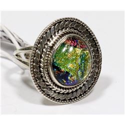 STERLING SILVER DICHROIC ART GLASS RING SIZE 5.75.