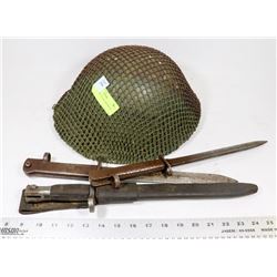 WWII HELMET WITH 3 BAYONETS