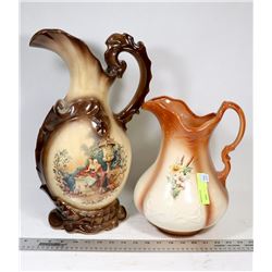 PAIR OF VINTAGE POTTERY DECORATIVE PITCHERS