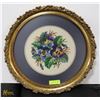 Image 1 : OVAL FRAMED NEEDLEPOINT PICTURE-FLOWERS