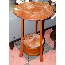 VINTAGE WOOD TALL END TABLE WITH HINGED BARREL