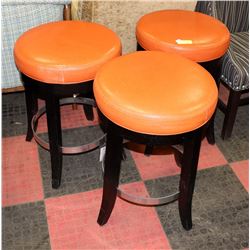 SET OF 3 BURNT ORANGE AND WOODEN STOOLS