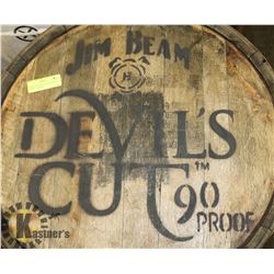 JIM BEAM, DEVILS CUT 90% PROOF BARREL, LOGOED,