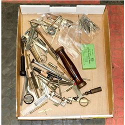 FLAT OF ANTIQUE AND VINTAGE HOROLOGICAL TOOLS AND