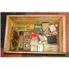 Image 1 : VINTAGE WOOD BOX FILLED WITH COLLECTOR TINS,