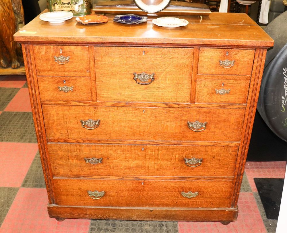 8 Drawer Oak Highboy Dresser 51 X19 X42