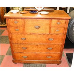 8 DRAWER OAK HIGHBOY DRESSER, 51"X19"X42".