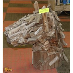 LARGE WOOD SCULPTURE HORSE'S HEAD - 19"H X 16"W