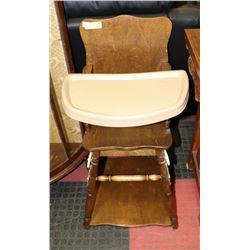 ANTIQUE WOOD BABY AND CHAIR