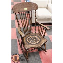 WOOD ROCKING CHAIR WITH CELTIC DESIGN SEAT