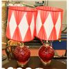 Image 1 : PAIR OF VINTAGE RED LAMPS WITH BRASS ACCENTS