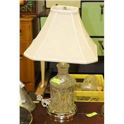1950'S PINWHEEL GLASS LAMP, ELECTRIC, TAN SHADE,