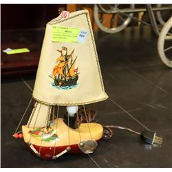 1930'S HOLLAND SHOE LAMP WITH PIRATE SHIP SAIL,