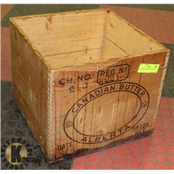 ANTIQUE WOODEN BUTTER CRATE.