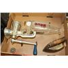 Image 1 : FLAT OF MEAT GRINDER, SAD IRON AND MILK BOTTLE