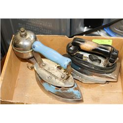 LOT OF 2 VINTAGE IRONS, 1 ELECTRIC 1 KEROSENE